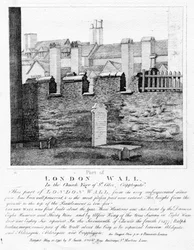 Teil der Londoner Mauer, im Kirchhof von St. Giles, Cripplegate, veröffentlicht 1792